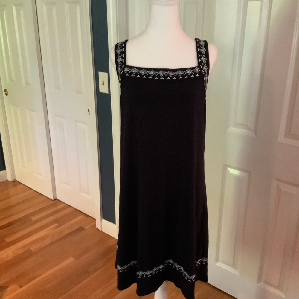 LOFT Black Dress with White Embroidery